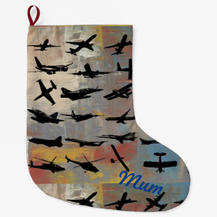 Grande Chaussette De Noël Silhouettes d'avion petit stockage de noël
