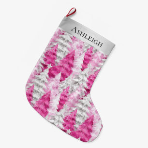 Grande Chaussette De Noël Silver Pretty Chic Pink Glam Arbres de Noël