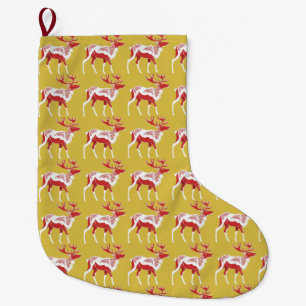 Grande Chaussette De Noël Simple Gold Red Reindees Noël Motif Noël