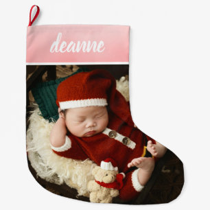 Grande Chaussette De Noël Simple mignonne bébé's First Christmas 1 Photo