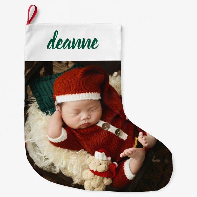 Grande Chaussette De Noël Simple mignonne bébé's First Christmas 1 Photo (Devant)