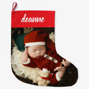 Grande Chaussette De Noël Simple mignonne bébé's First Christmas 1 Photo