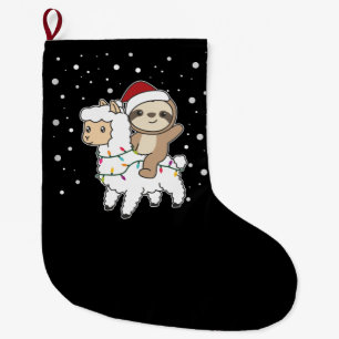 Grande Chaussette De Noël Sloth Lama Noël Neige Animaux d'hiver