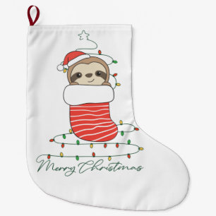 Grande Chaussette De Noël Sloth Noël Neige hiver Animaux Machines à sous Caf