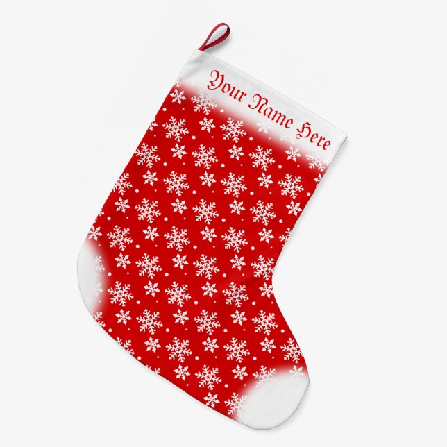 Grande Chaussette De Noël Snowflake Stocking Custom Red Christmas Stockings (Devant (Accrochage))