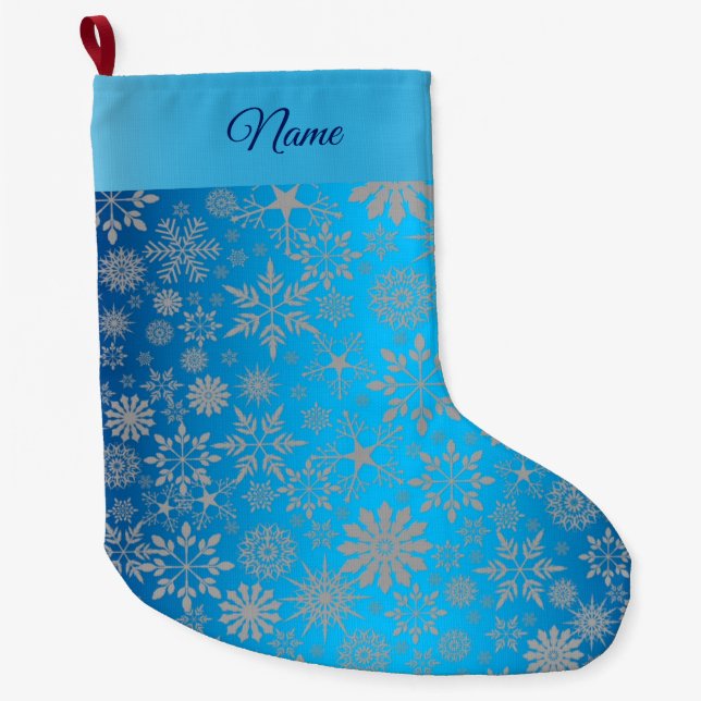 Grande Chaussette De Noël Snowflakes Blue Holiday Stocking (Devant)
