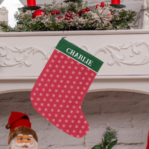 Grande Chaussette De Noël Snowflakes minimaliste rouge