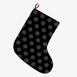 Grande Chaussette De Noël Snowflakes Motif Fête Noir Blanc Noël
