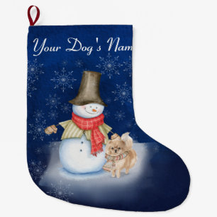 Grande Chaussette De Noël Snowman avec chien - Poméranie Lover Grand Noël
