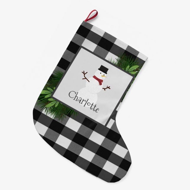 Grande Chaussette De Noël Snowman Buffalo Plaid Stocking (Devant (Accrochage))
