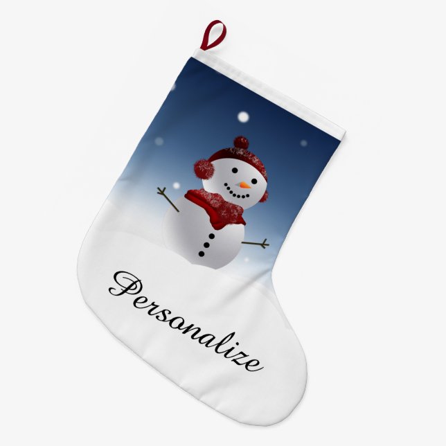 Grande Chaussette De Noël Snowman Christmas Stocker - Nom personnalisé (Devant (Accrochage))
