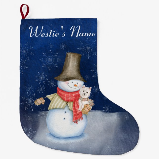Grande Chaussette De Noël Snowman et chien - Westie (Devant)