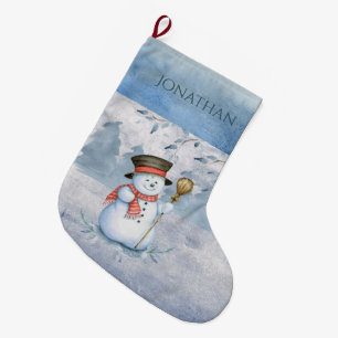 Grande Chaussette De Noël Snowman hiver Merry Typographie Noël de Noël