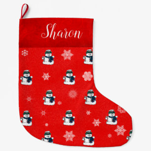 Grande Chaussette De Noël Snowmen et Snowflakes