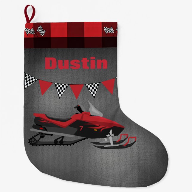 Grande Chaussette De Noël Snowmobile with Checkered Flags (Devant)