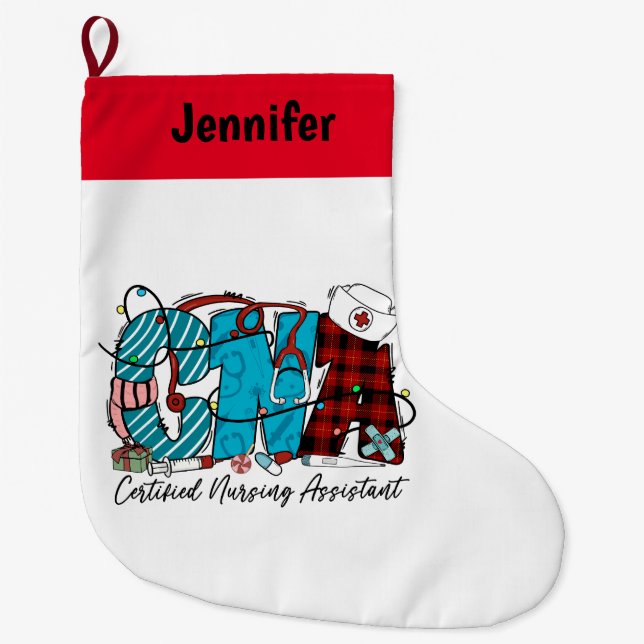 Grande Chaussette De Noël Soins infirmiers certifiés personnalisés Noël (Devant)