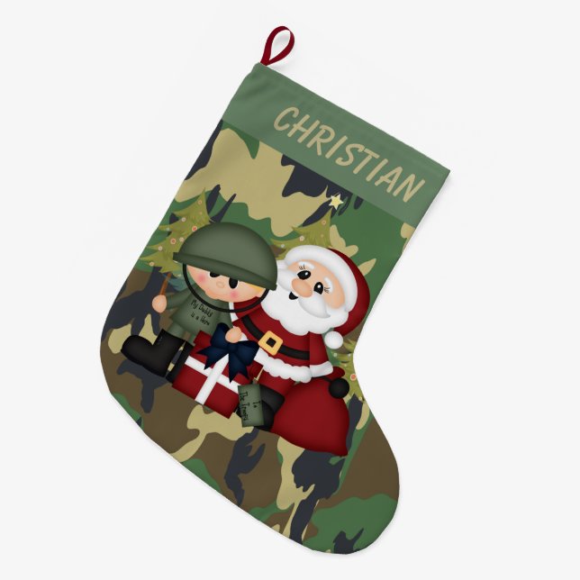 Grande Chaussette De Noël Soldat militaire et Père Noël Personnalisé (Devant (Accrochage))