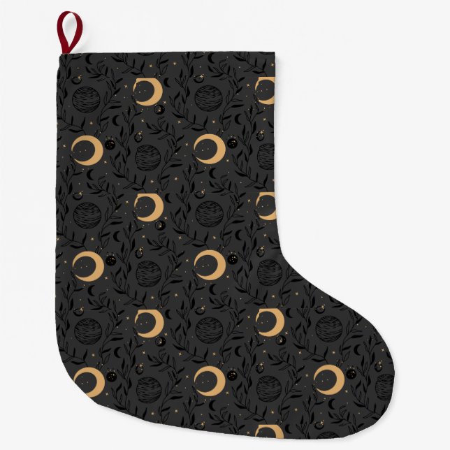 Grande Chaussette De Noël Soleil céleste et Motif de lune (Devant)