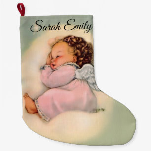 Grande Chaussette De Noël Sommeil vintage personnalisé d'ange de bébé
