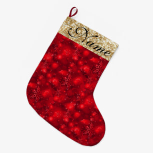 Grande Chaussette De Noël Sparkly Snowflakes, Red & Gold Parties scintillant