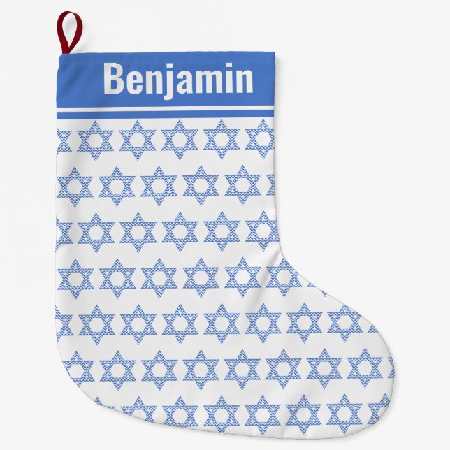 Grande Chaussette De Noël Star de David de Chevron bleu (Devant)