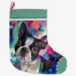 Grande Chaussette De Noël Stationnement de Noël de Boston Terrier| Ornement