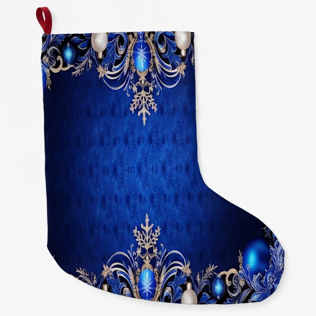 Grande Chaussette De Noël Stationnement Décoratif Bleu (Devant)