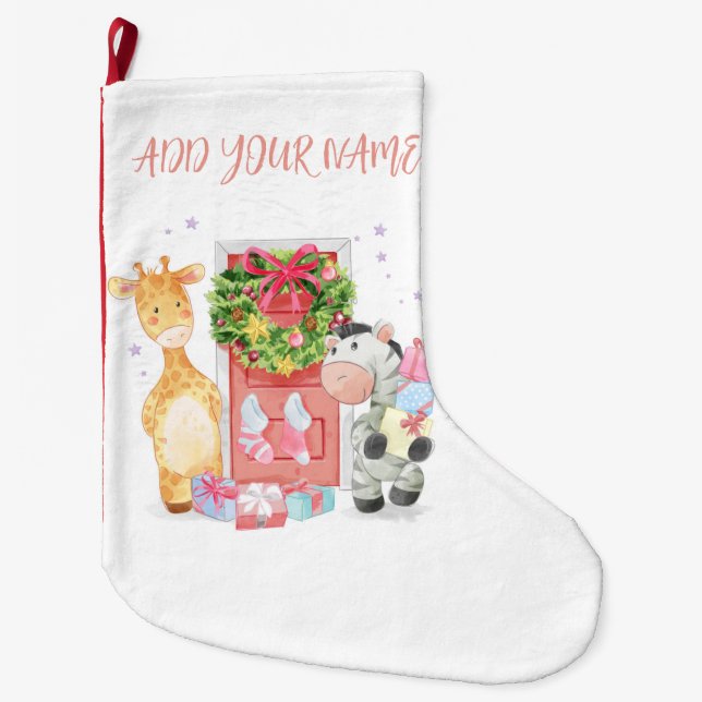 GRANDE CHAUSSETTE DE NOËL STOCKAGE DE NOËL : BÉBÉ GIRAFFE & ZEBRA (Devant)