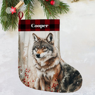Grande Chaussette De Noël Stockage de Noël de la faune du loup - Personnalis