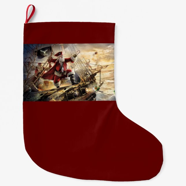 Grande Chaussette De Noël Stockage de Noël de pirate père Noël (Devant)