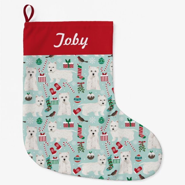 Grande Chaussette De Noël stockage de noël de westie (Devant)