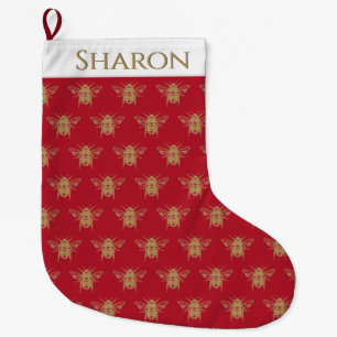 Grande Chaussette De Noël Stockage de Noël personnalisé avec l'abeille d'or