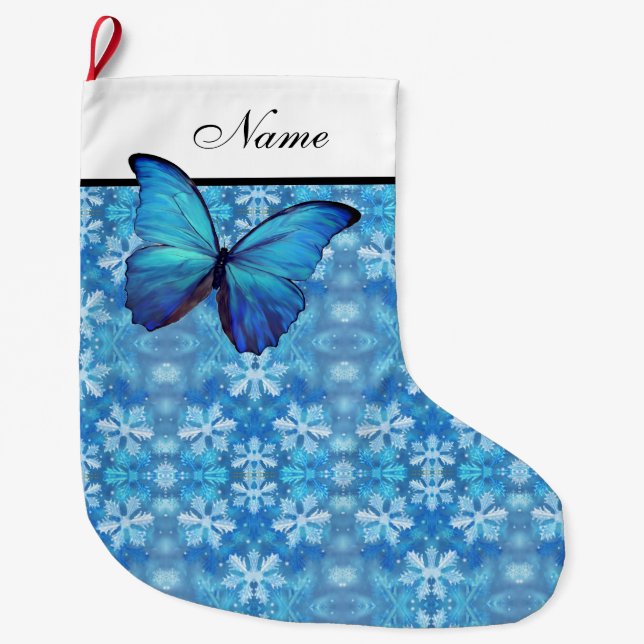 Grande Chaussette De Noël Stockage de Noël personnalisé - Papillon bleu (Devant)