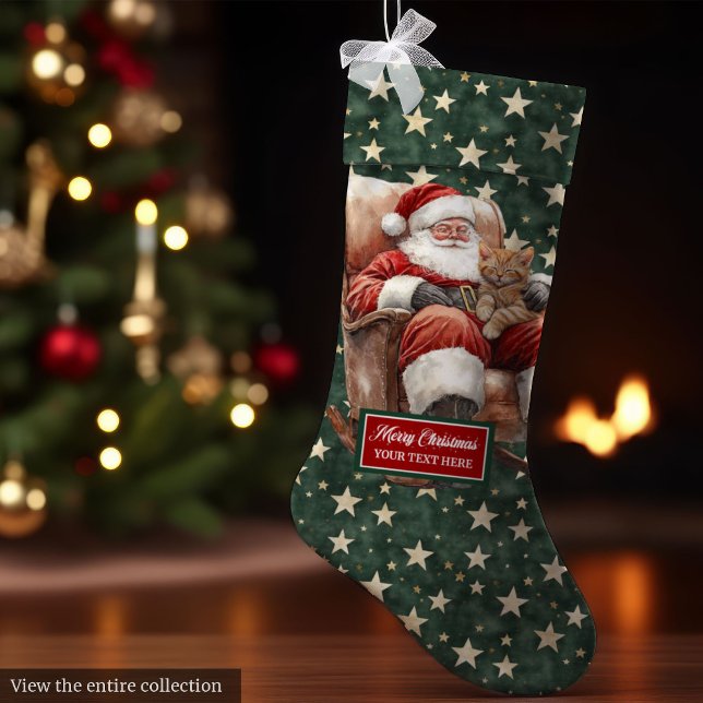 Grande Chaussette De Noël Stockage de Noël pour amoureux de les chats Vintag (Christmas stocking for cat lovers Vintage Santa)