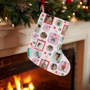 Grande Chaussette De Noël Stockage de photos de Noël personnalisées Rose