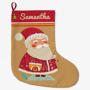Grande Chaussette De Noël Stockage Père Noël vintage