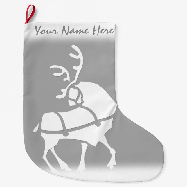 Grande Chaussette De Noël Stockage personnalisé des rennes de Noël (Devant)