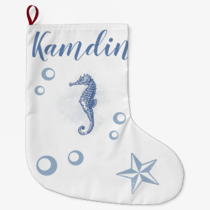 Grande Chaussette De Noël Stockage personnalisé Seahorse Ocean Beach Water