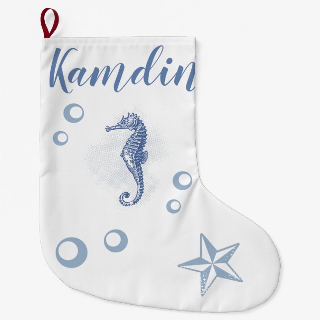 Grande Chaussette De Noël Stockage personnalisé Seahorse Ocean Beach Water (Devant)