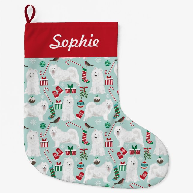 Grande Chaussette De Noël stockage samoyeux de noël (Devant)