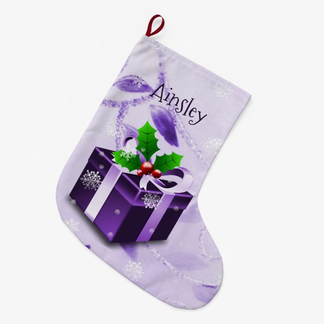 Grande Chaussette De Noël Stocker cadeau de Noël pourpre (Devant (Accrochage))