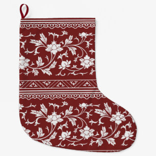 Grande Chaussette De Noël Stocker de Noël rouge floral de la Chinoiserie Vin
