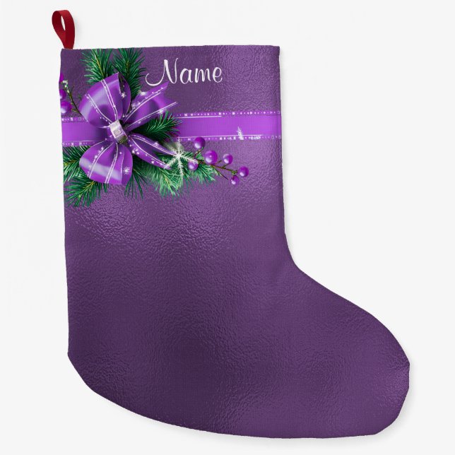 Grande Chaussette De Noël Stocker de vacances pourpre Bow (Devant)