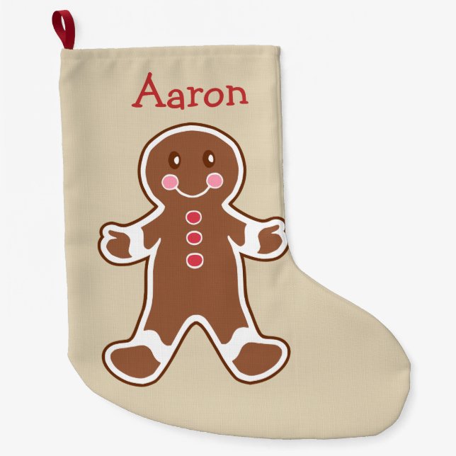 Grande Chaussette De Noël Stocker Personnalisé En Pain D'Épice (Devant)