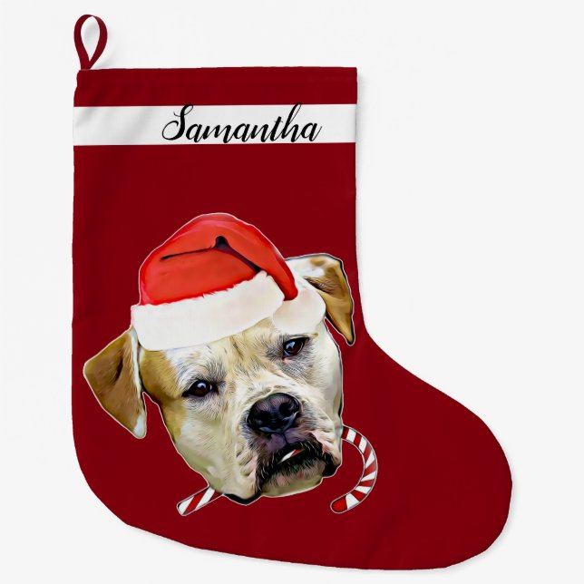 Grande Chaussette De Noël Stocks de chien de taureau américain de Noël (Devant)