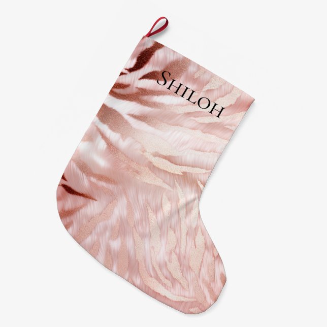 Grande Chaussette De Noël Stylish Rose rose rose rose or Zebra Glam Glitz (Devant (Accrochage))