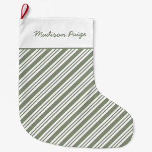 Grande Chaussette De Noël Sucre de canne Vert Fête de Noël rayée