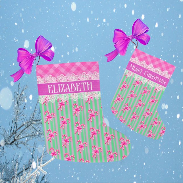 Grande Chaussette De Noël Sucres de canne doux vert violet rose Customisé (Créateur téléchargé)
