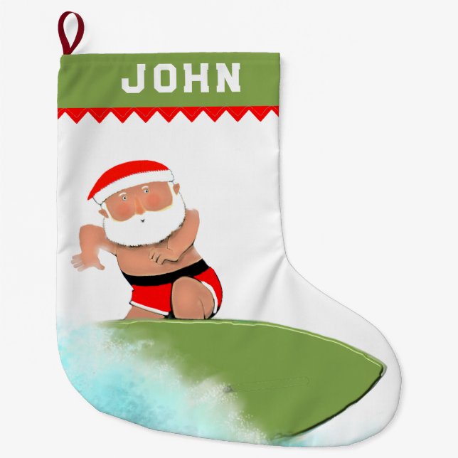 Grande Chaussette De Noël Surf Père Noël (Devant)