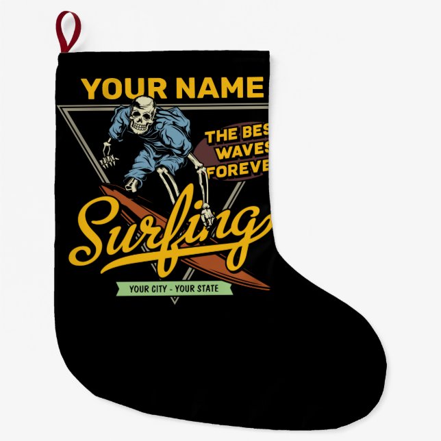 Grande Chaussette De Noël Surf personnalisé Skeleton Ride Waves Surfer (Devant)